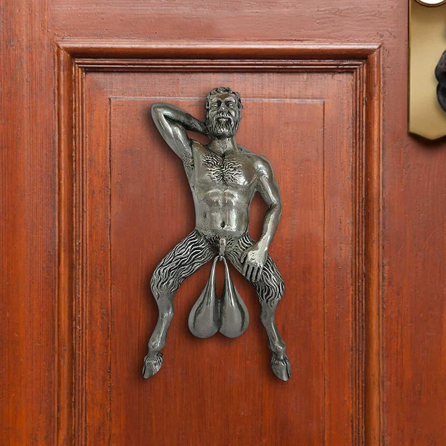 Funny Door Knocker – Satyr Naked Man Resin Pendant, Vintage Old Man Decor For Front Door, Garden, Shop, Or Kitchen (Silver, 4.72in H)