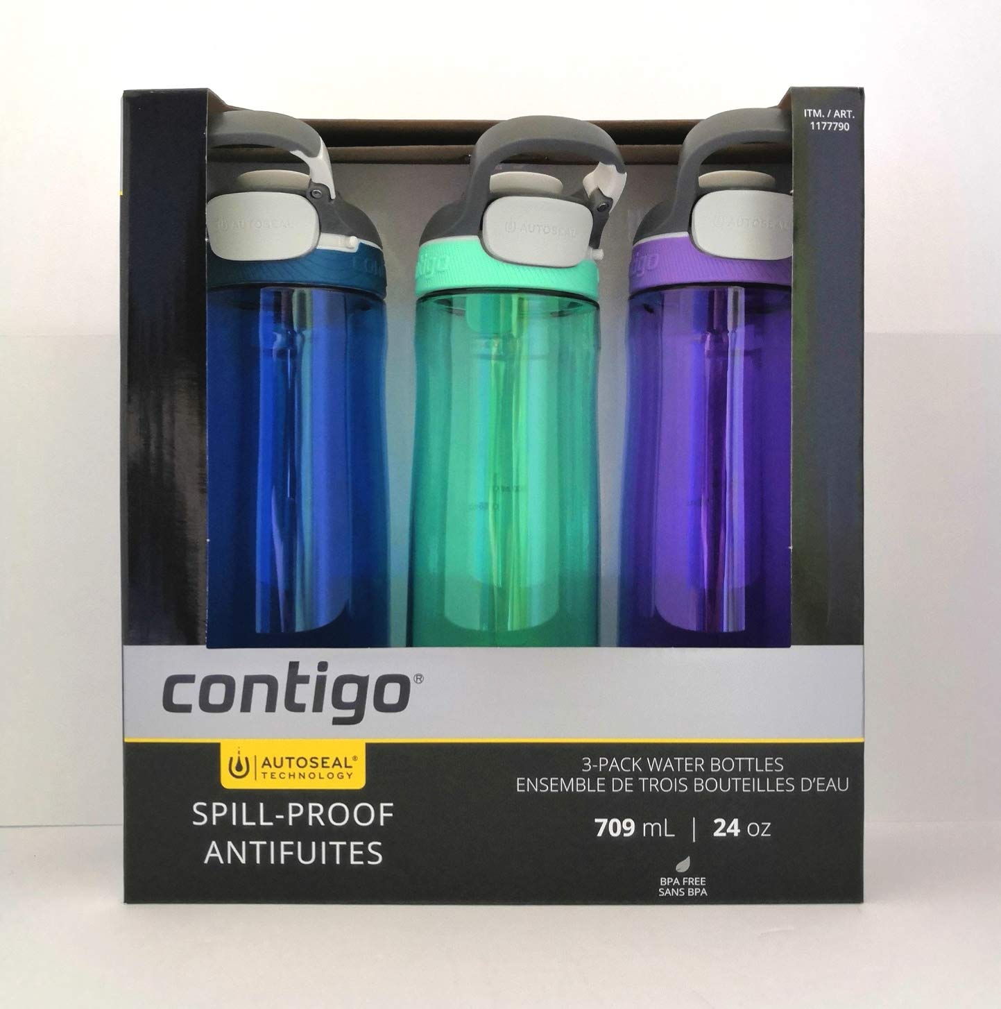 Contigo AUTOSEAL Spill-Proof Water Bottles, 24 Oz Total 3 Bottles (Monaco/Jade/Orchid, 24 oz. (3-Pack))