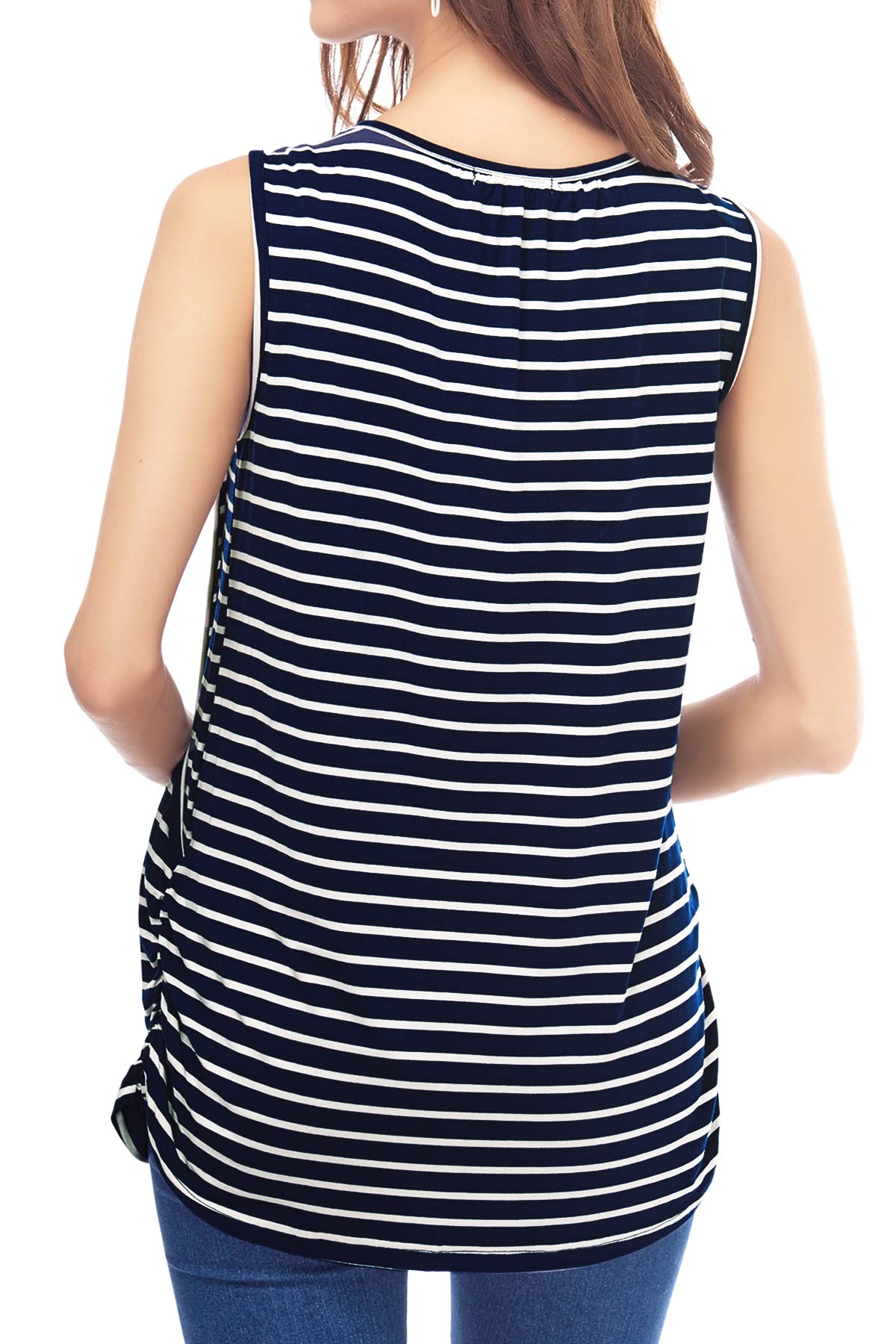 Smallshow Camiseta de Lactancia de Maternidad Ropa Enfermería de Lactancia sin Mangas para Mujer de Verano Navy Stripe S