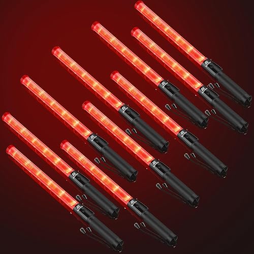 RoadHero 10 Pack 21 Inch Traffic Wand, Brightness Traffic Control Baton with 2 Flashing Modes, Safety Marshalling Wands with Side Clip for Airport, Parking Lot, Car Directing
