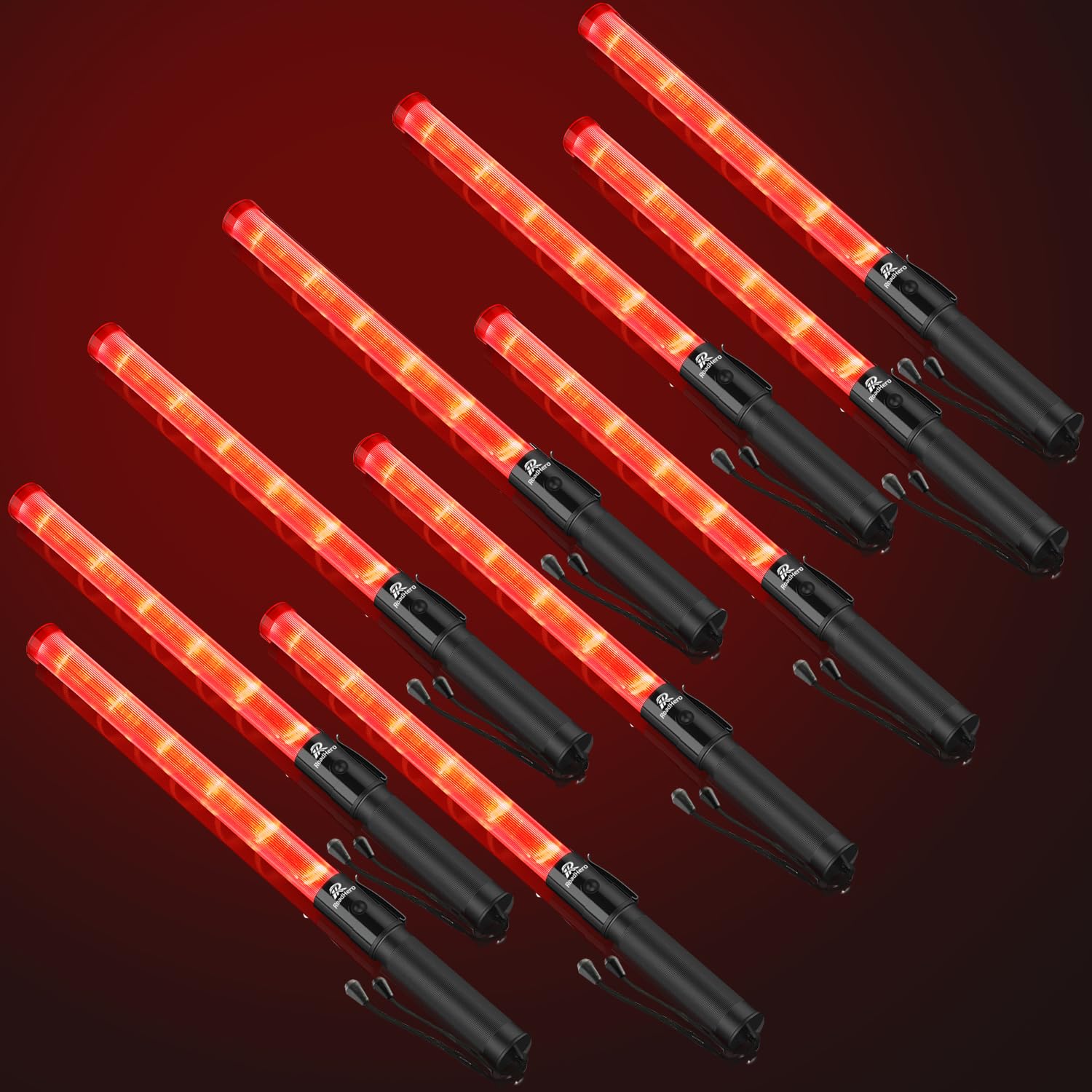 RoadHero 10 Pack 21 Inch Traffic Wand Brightness Traffic Control Baton with 2 Flashing Modes Safety Marshalling Wands