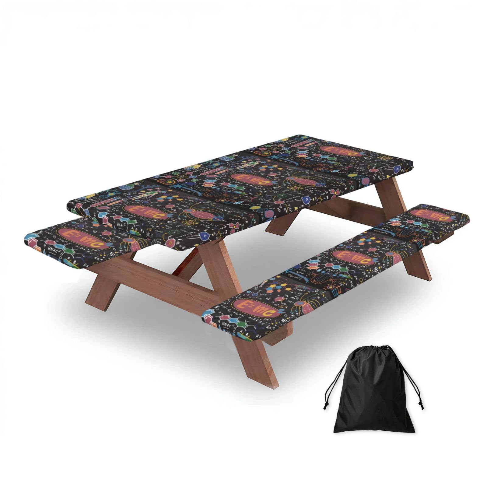 Dopklna As Picture Colorful Scientific Formulas Calculations Board, Picnic Table Cover With Bench Covers -Waterproof Elastic Fitted Tablecloth For Garden Camping Patio 76X152cm