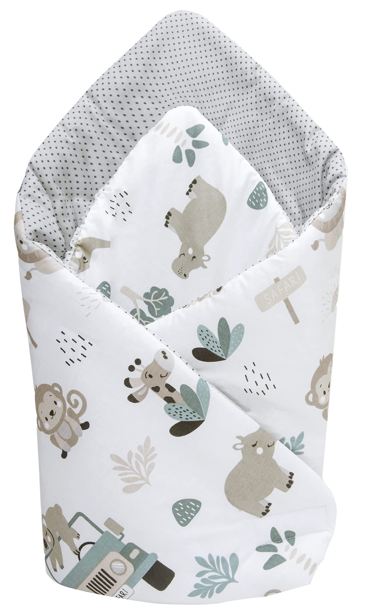 Medi Partners Mint Zoo Swaddling Blanket Pillow 100% Cotton 75X75cm Sleeping Bag Double Sided Soft All Year Round Multifunctional Anti-Allergic Babies (Mint Zoo)