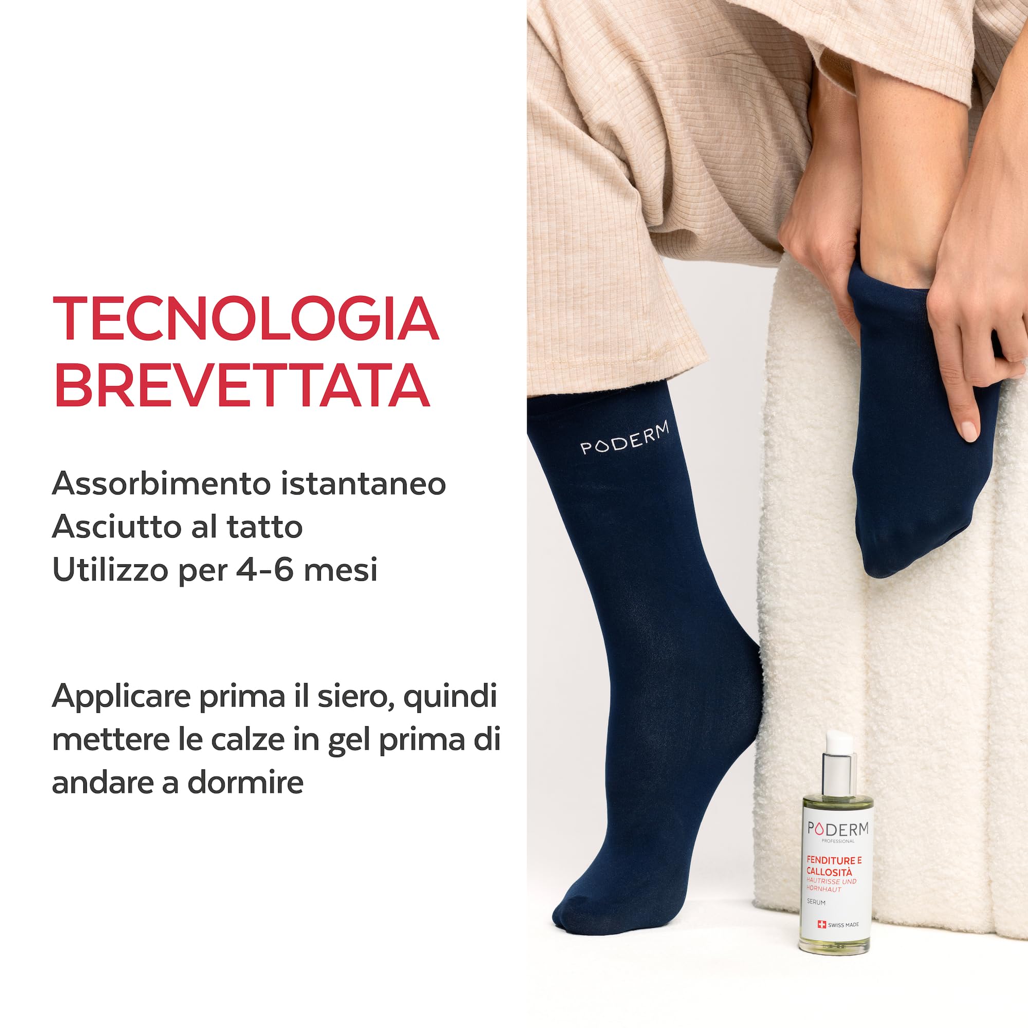 PODERM - FESSURE E CALLOSITÀ - Ripara e lenisce le fessure/Nutre e ammorbidisce le callosità - TRATTAMENTO INTENSIVO NOTTE 8H - Ingredienti 100% Naturali - Cura dei piedi - Swiss Made