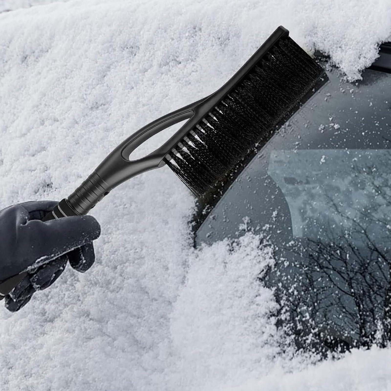 Spazzola Neve Auto e Raschietto Ghiaccio 2 in 1 Manico Estensibile per SUV Camion Nero