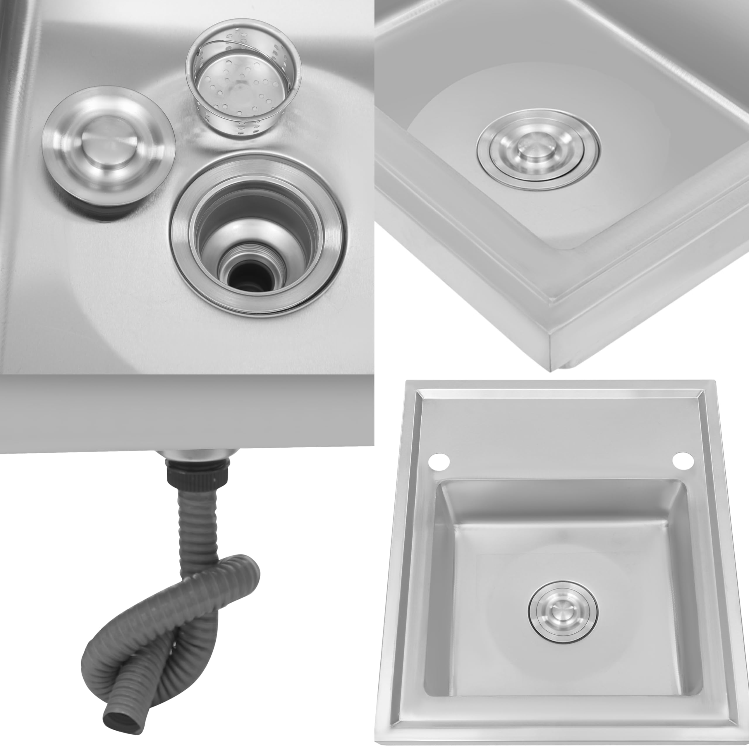 Kleines Küche Spülbecken aus Edelstahl mit Abtropfbrett, 1 Becken Waschbecken Unterschrank Spülbecken mit Abflussrohr, Einbauspüle Rechteckig Küchenspüle Edelstahlspüle mit Abflusssieb