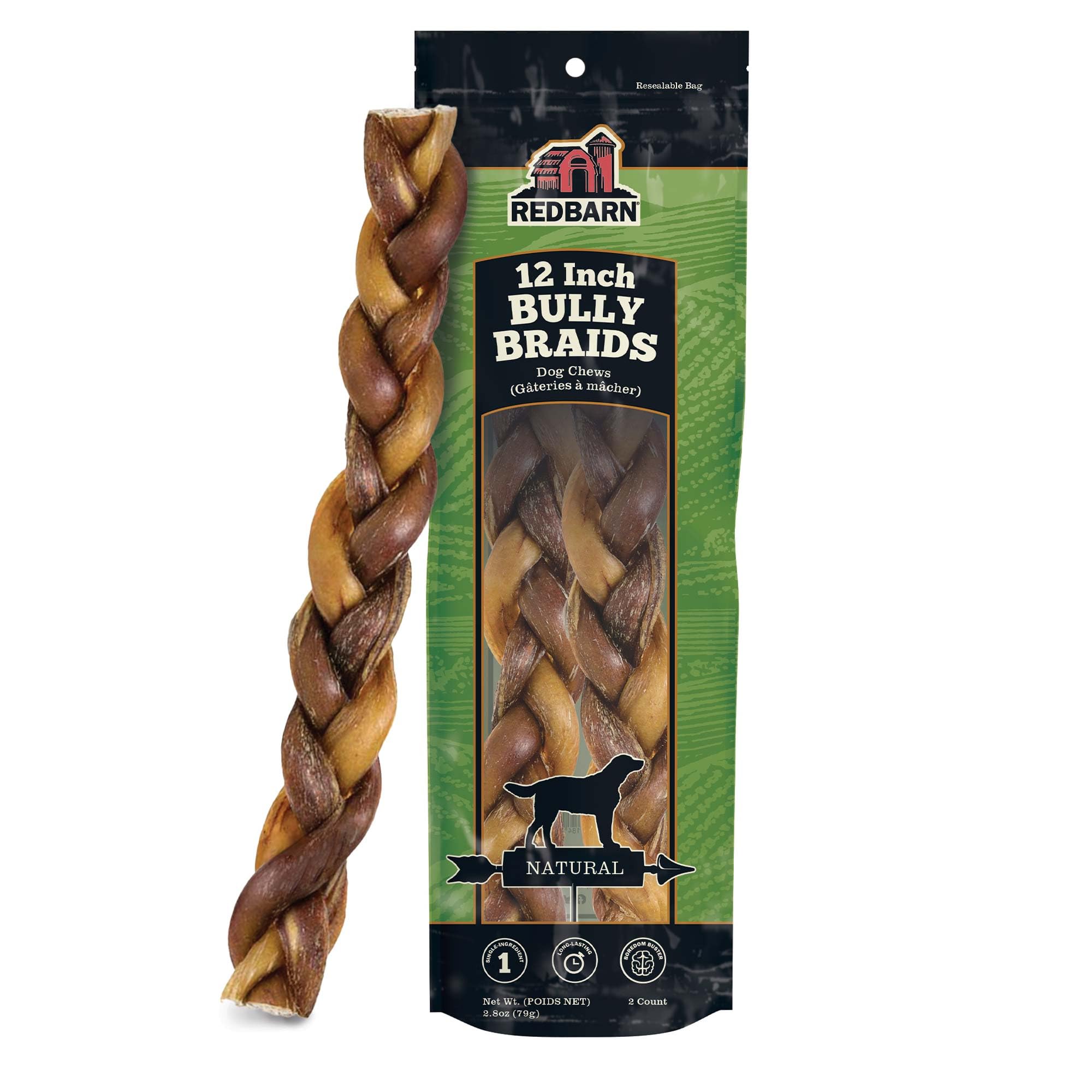 Redbarn Pet Products 12" Braided Bully Sticks for Dogs 2-Count, Pack of 12