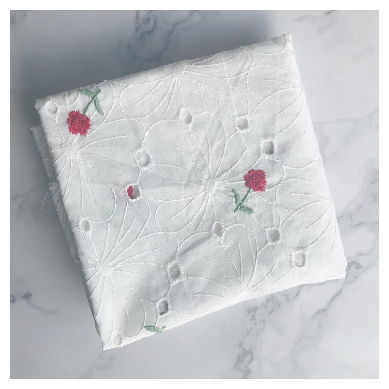 Cotton Embroidered Fabric 145x50cm Summer Cotton White Hollow Flower Embroidery Little Flower Fabric, Making Fashion Dress Shirt Clothing Cloth Embroidered Craft Fabric(Red)