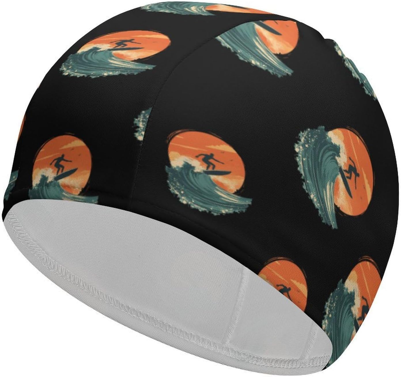 Surfer Surfing Riding The Wave Sunset Womens Swim Cap for Men Adult Swimming Hat Curly Short Medium Long Hair