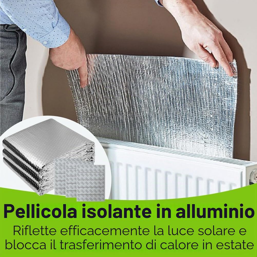 Foglio Riflettore Radiatore,Pellicola Isolante Isolante in Alluminio,Pellicola Isolante,Doppia Pellicola In Alluminio Pluriball Isolante,Pannelli Riflettori Radiatore,(5 m x 60 cm)