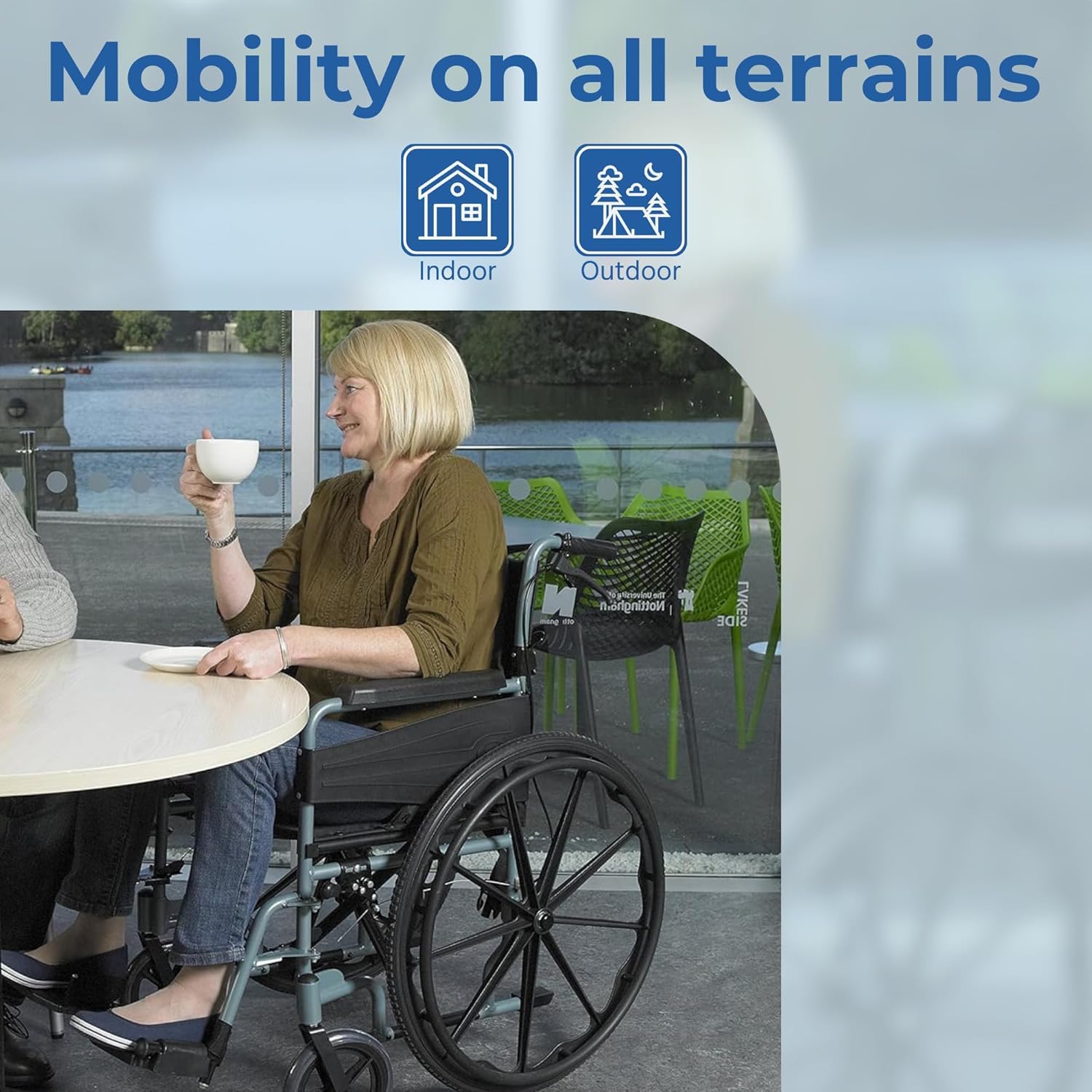 Days Escape Lite Self Propelled Narrow Wheelchair, Silver Blue, Lightweight and Foldable Frame, Aluminium Wheelchair, Portable Transit Travel Chair, Removable Footrests