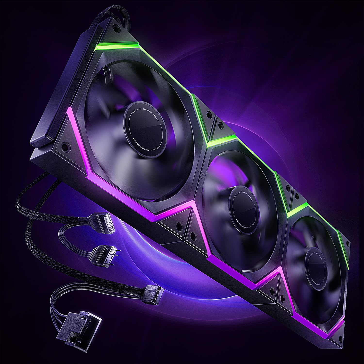AsiaHorse Nyota Pro 120mm Gehäuselüfter, PC Lüfter 120mm 3er Set, Daisy Chain ARGB PWM 2000RPM Leise, High Airflow Case Fan, Standard-Lüfterblatt (Abluft), Schwarz 3er-Pack