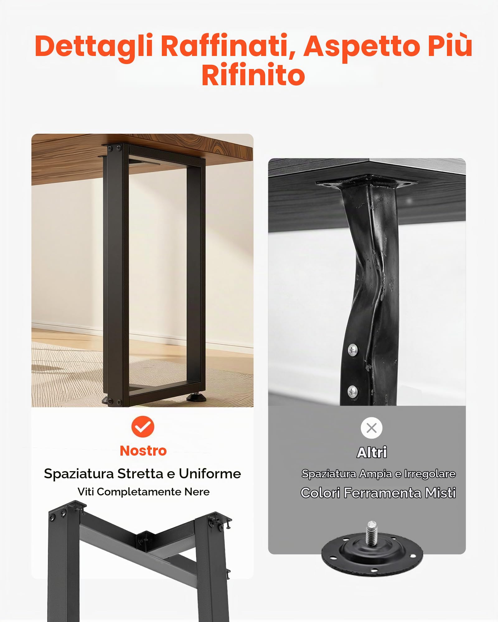 VEVOR Gambe per Tavolo in Acciaio, Gambe per Scrivania Smontabili a Forma di T con Tubo Quadrato, Design Modulare, Montaggio Semplice, Carico Max. 1000 kg, 74 x 45 cm, Set da 2, per Tavolo da Bar