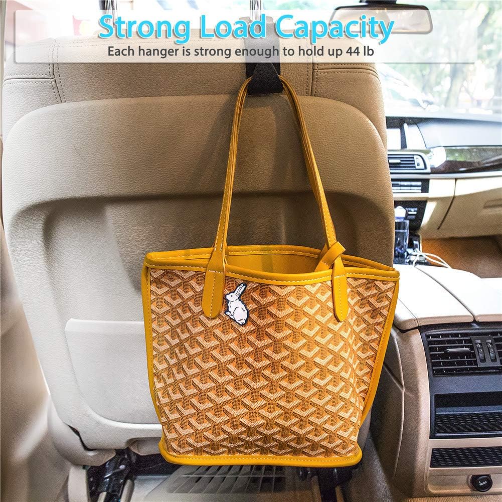 FJCTER Car Vehicle Headrest Hooks with 44 LB Load Capacity Durable Back Seat Hangers with Easy Install Design Portable Organizer Holder for Handbag Purse Cloth Grocery (4 Pack)