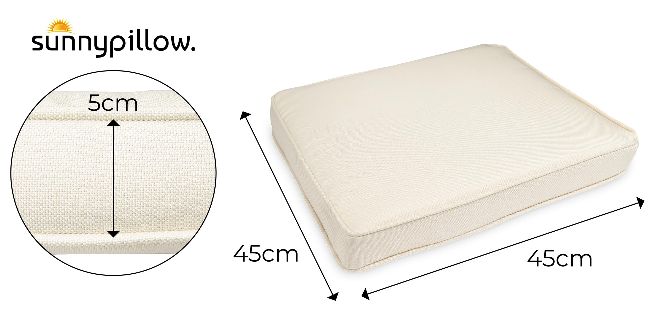 sunnypillow 4er Set Stuhlkissen wasserdicht UV-lichtecht 45 x 45 x 5cm - Polsterauflage Auflage für Stühle/Bänke - Sitzkissen Stuhlauflage für Haus und Garten - Indoor/Outdoor - Ecru