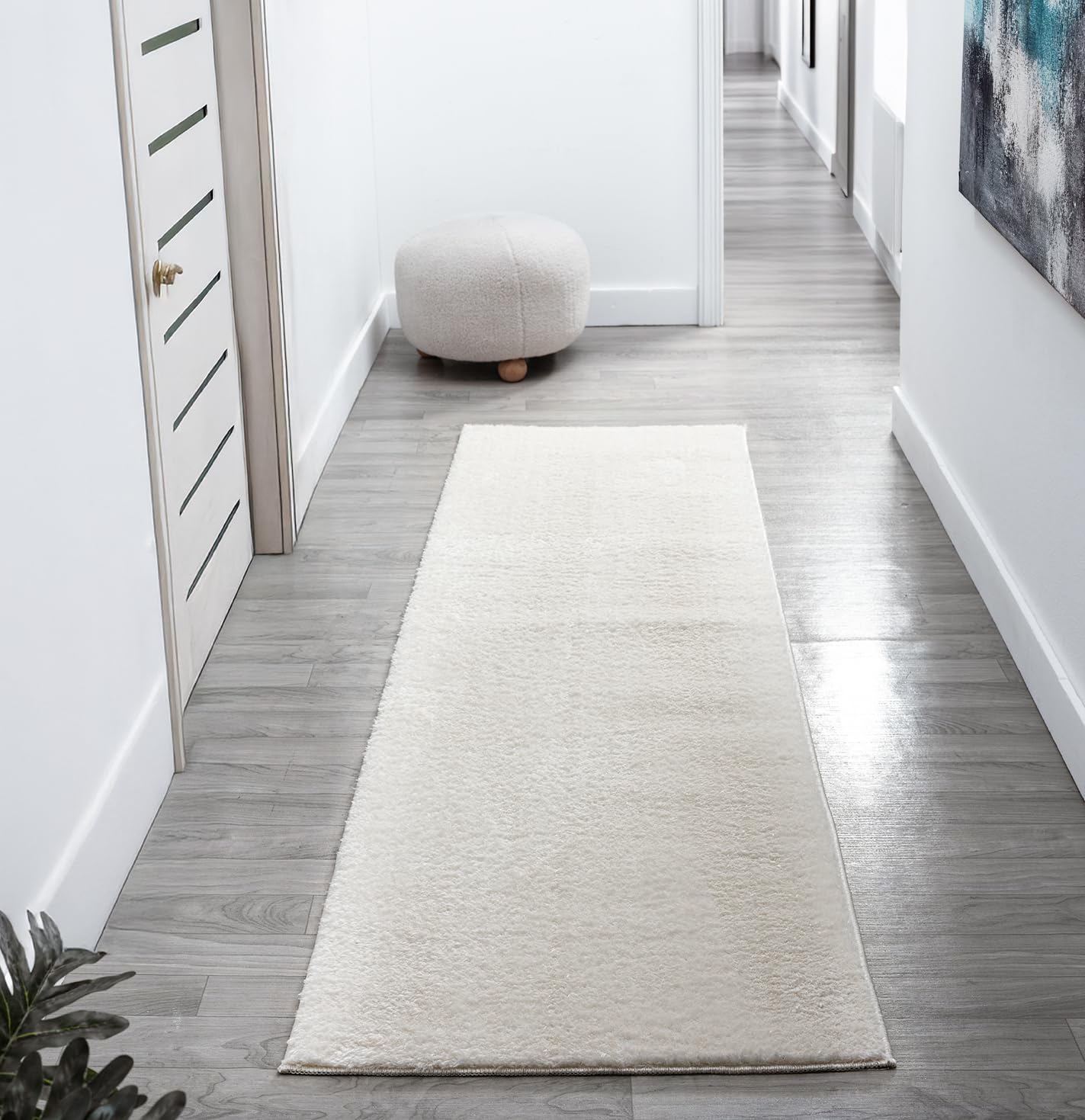 Rugs by Desire Comfy Washable Modern Living Room Rug Polyester Plain Indoor Area Rug with Low Pile - Anti-Slip Felt Backing SuperSoft Carpet Bedroom-Hallway, Cream, 60x200 cm
