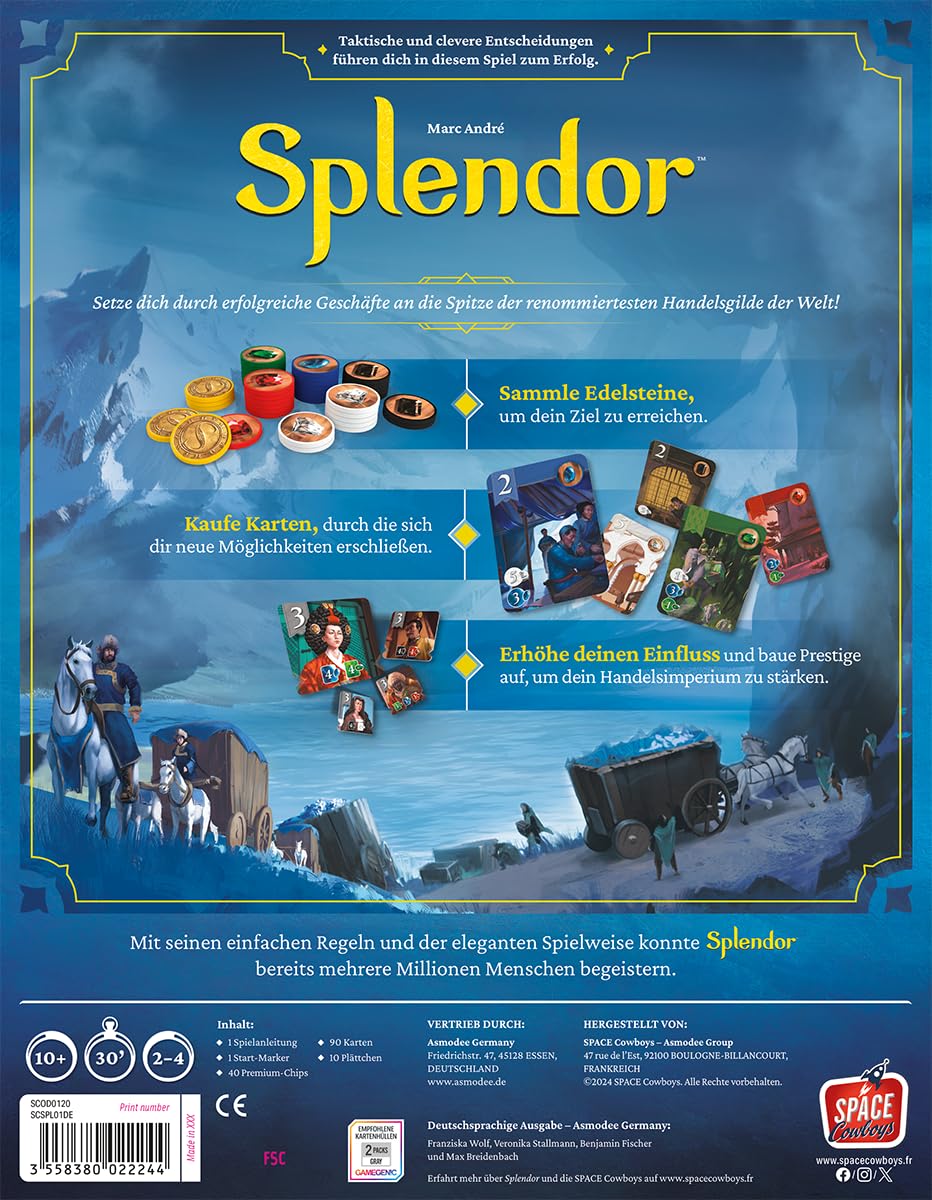 Asmodee, UNbox Now, Splendor, Grundspiel, Familienspiel, Nominiert zum Spiel des Jahres 2014, 2-4 Spieler, Ab 10+ Jahren, 30 Minuten, Deutsch