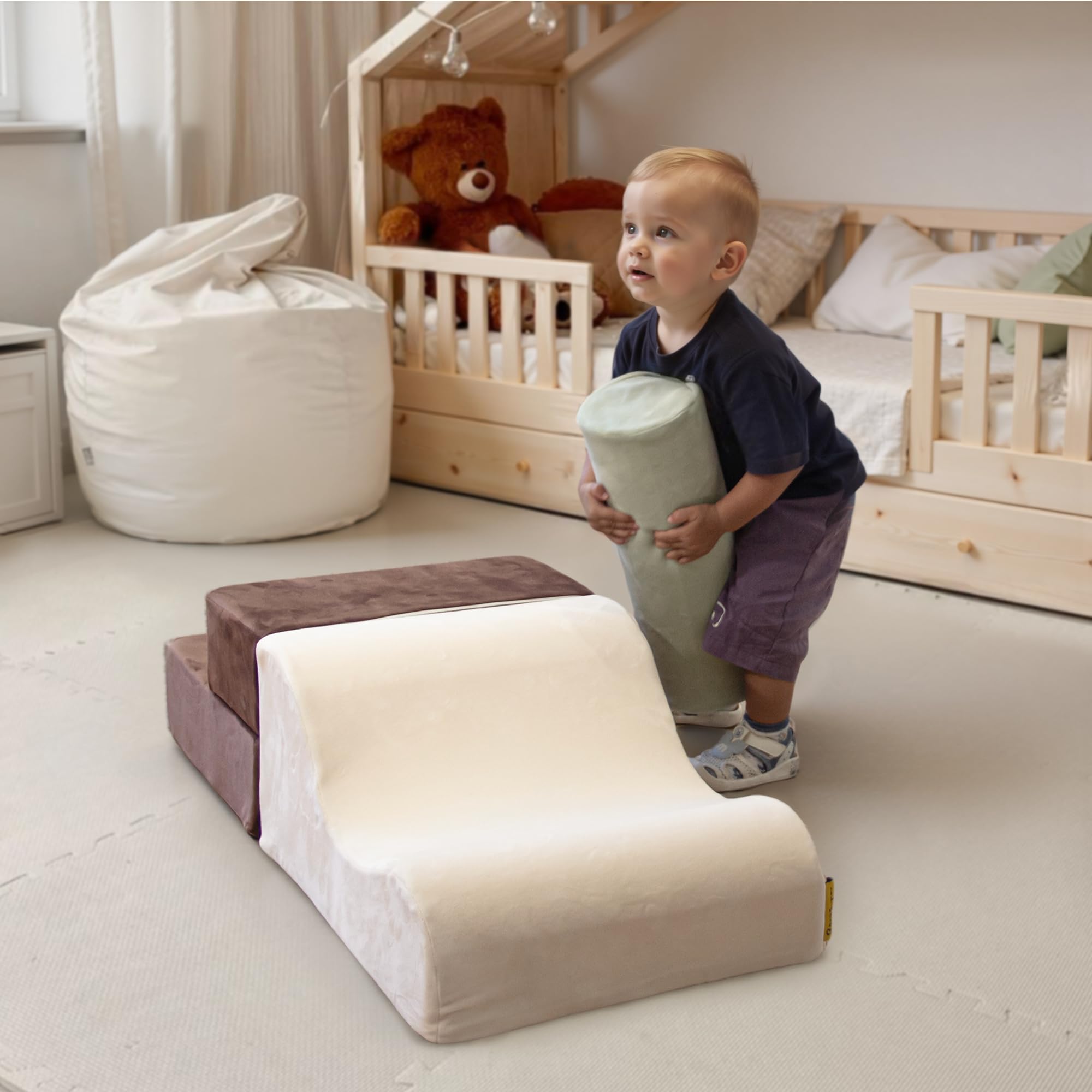 BanaSuper Parcours Motricité Bébé, Jeu de Motricité Enfant, Blocs Mousse Éducatifs avec Velcro, Jeu d'Intérieur pour Maison Crèche, Structure d'escalade Antidérapante, Design Lavable, 3 Pièces