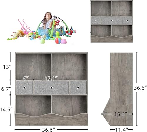 Miniatura 2 de Estantería para niños, estante para libros, dormitorio de niños, organizador de almacenamiento de juguetes y estantería, estantería para niños con 7
