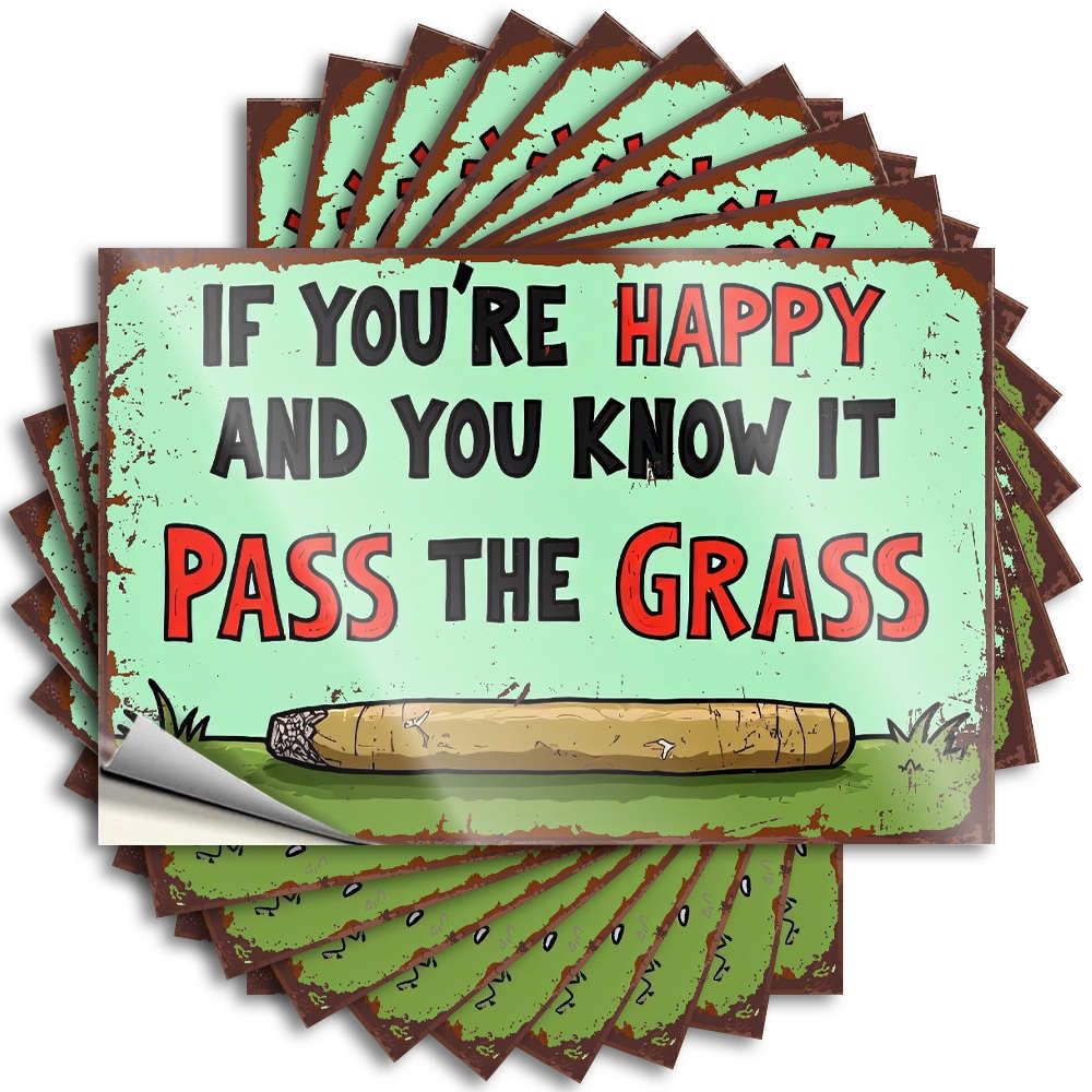 Winter Cool Decals - Pass The Grass If You're Happy! Removable Decal Door Easy Peel for Coffee(8X12CM)