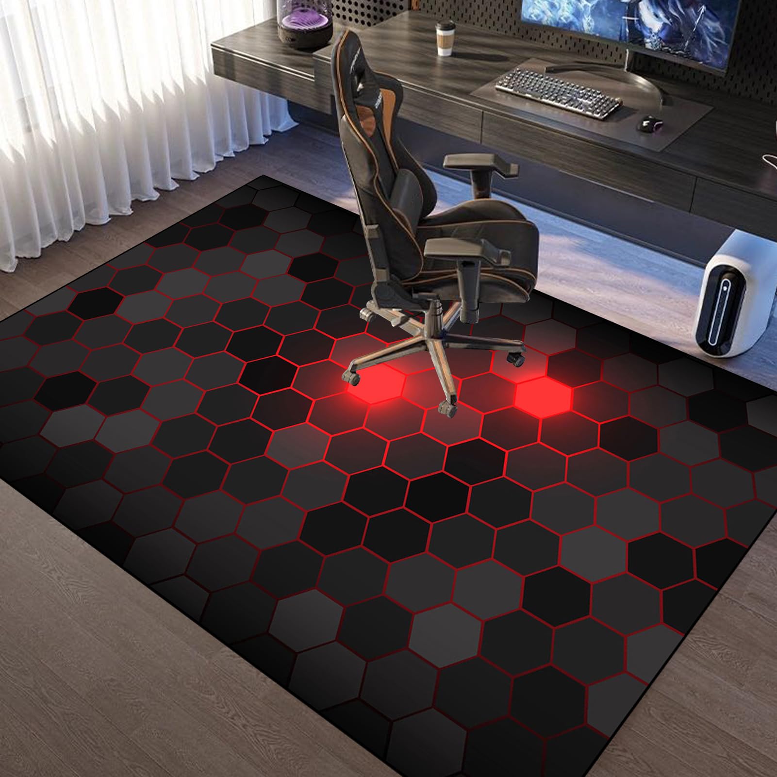 Alfombra Silla Gaming 90 x 110 cm, Alfombrilla para Silla de Oficina, Protector Suelo Silla Ruedas, Alfombra para protección de Suelos Duros, Antideslizante Tapete de Protección de Madera/baldosas