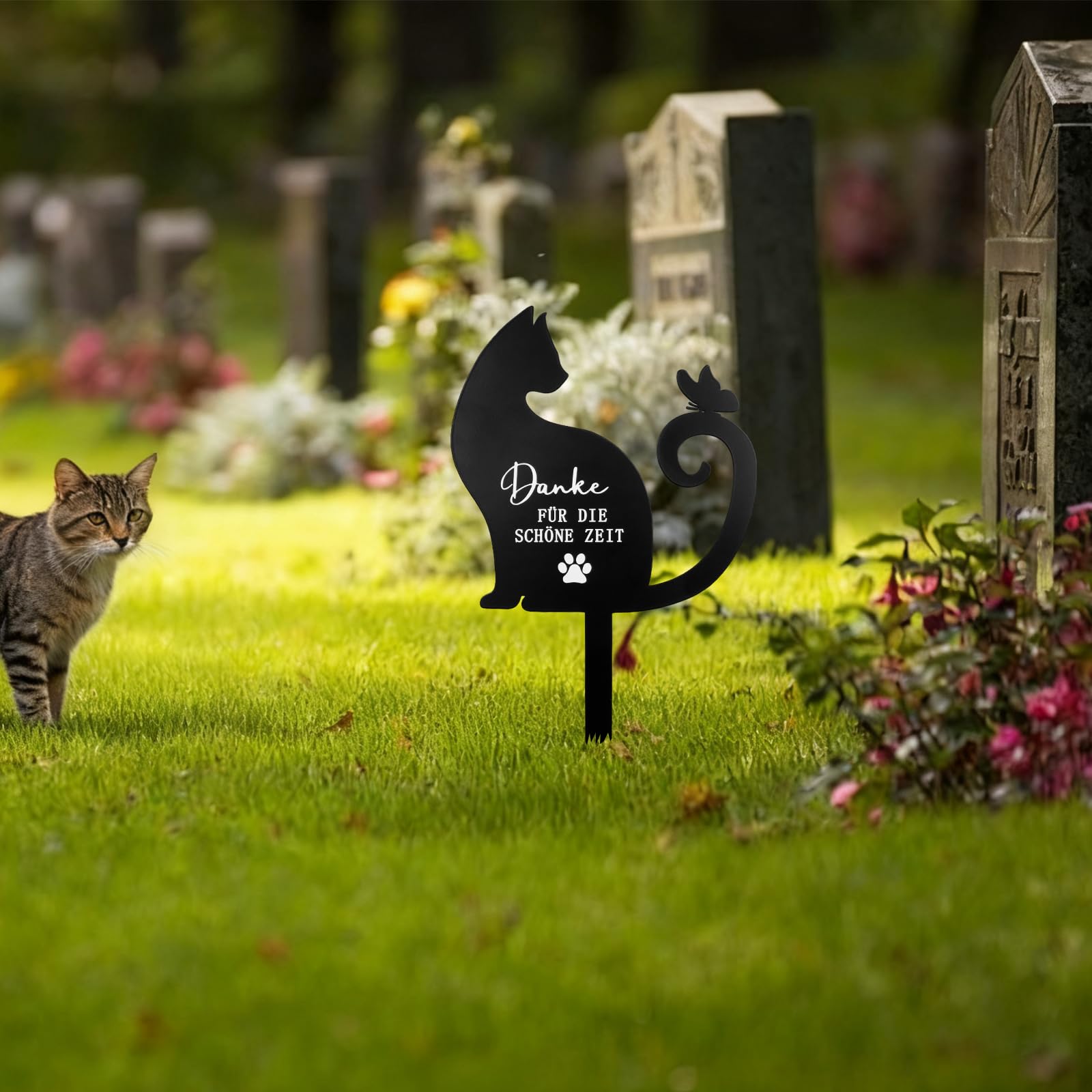 Gedenkstein Katze, Metal Grabplatte mit Gravur Katze Gedenkstein,Grabstein Katze für Draußen,Schwarz ﻿Katzen Grabschmuck aus Edelstahl,für Den Garten Grabdekoration Andenken an Den,für Tierbesitzer