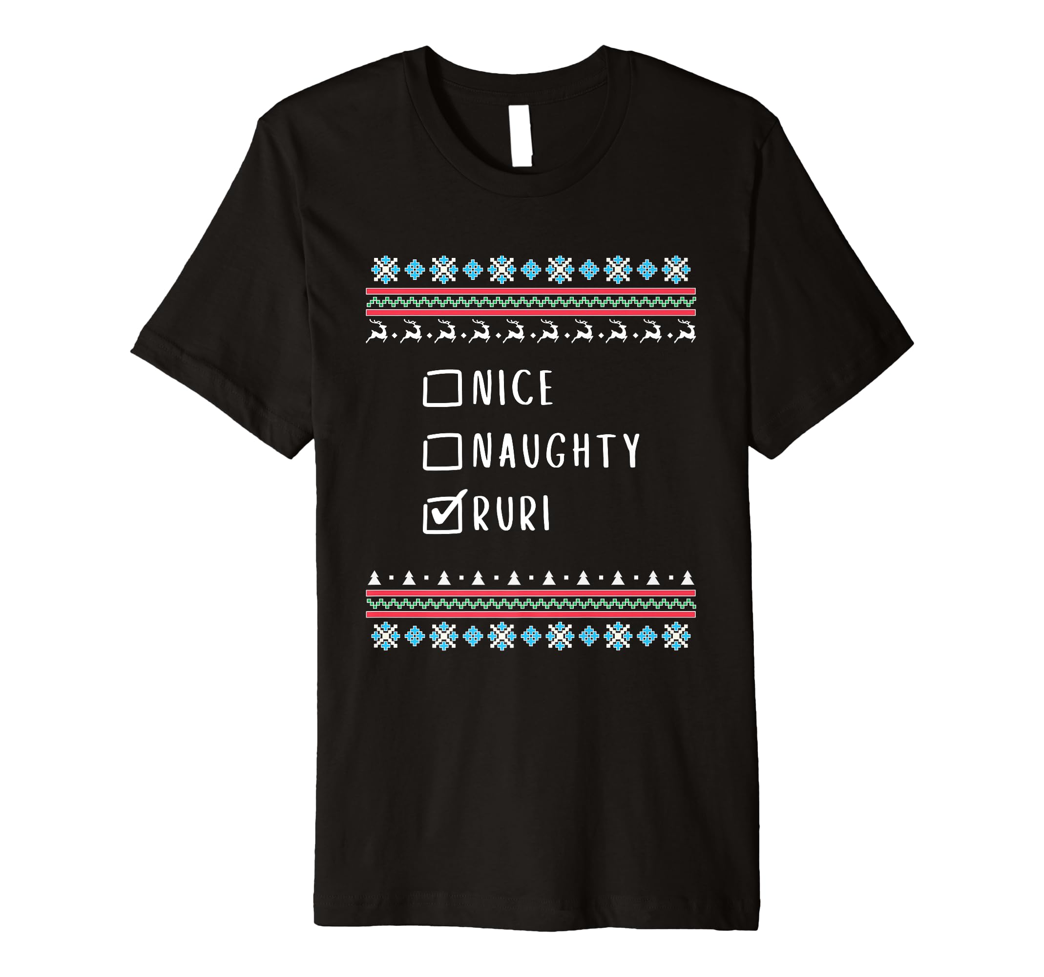 Nice, Naughty, Ruri Christmas Ugly Sweater Style Premium T-Shirt