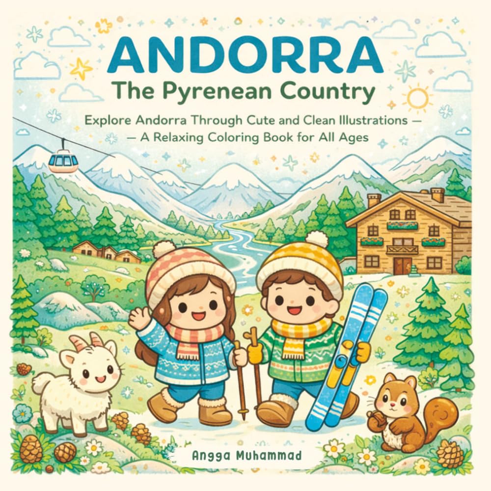 ANDORRA – The Pyrenean Country: Explore Andorra Through Cute and Clean Illustrations of Ski Slopes, Mountain Cabins, River Valleys, Village Streets, ... — A Relaxing Coloring Book for All Ages