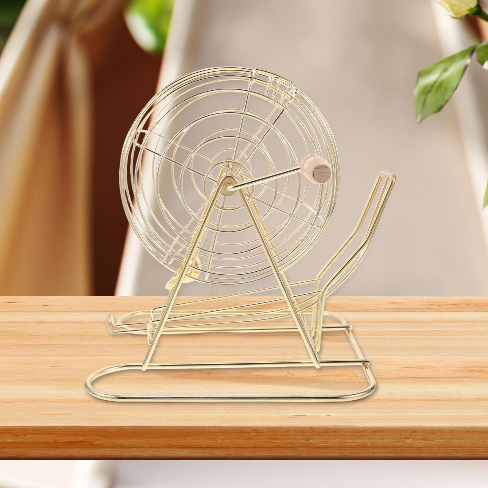 Jaula de Bingo de Hierro y Madera para Niños, Dorado