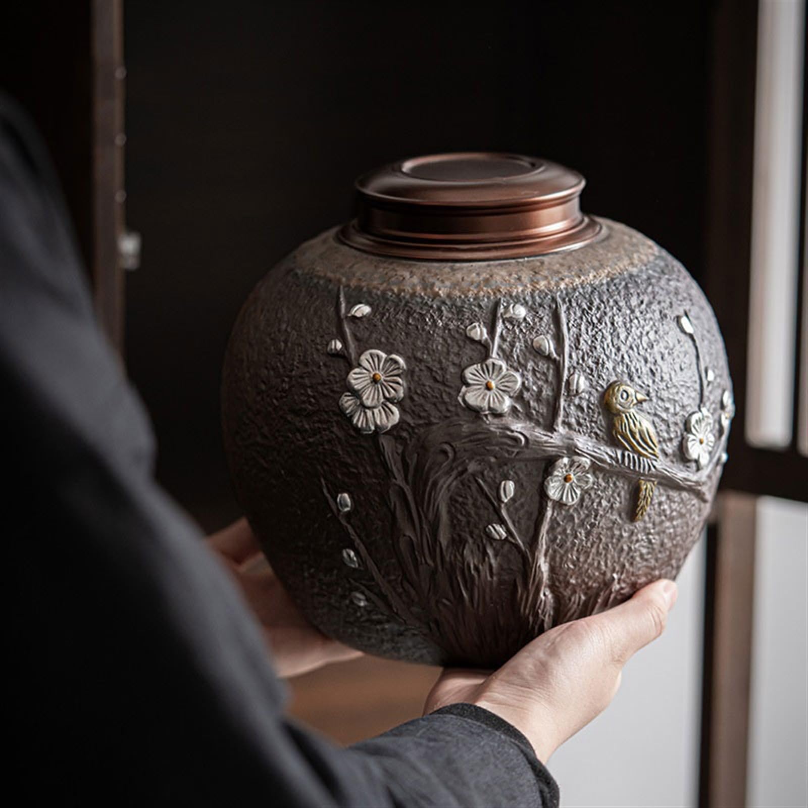 pojemniki na herbatę, kawę i cukier Ceramiczny duży pojemnik na herbatę z podwójną metalową pokrywką i szczelnym słoikiem do przechowywania