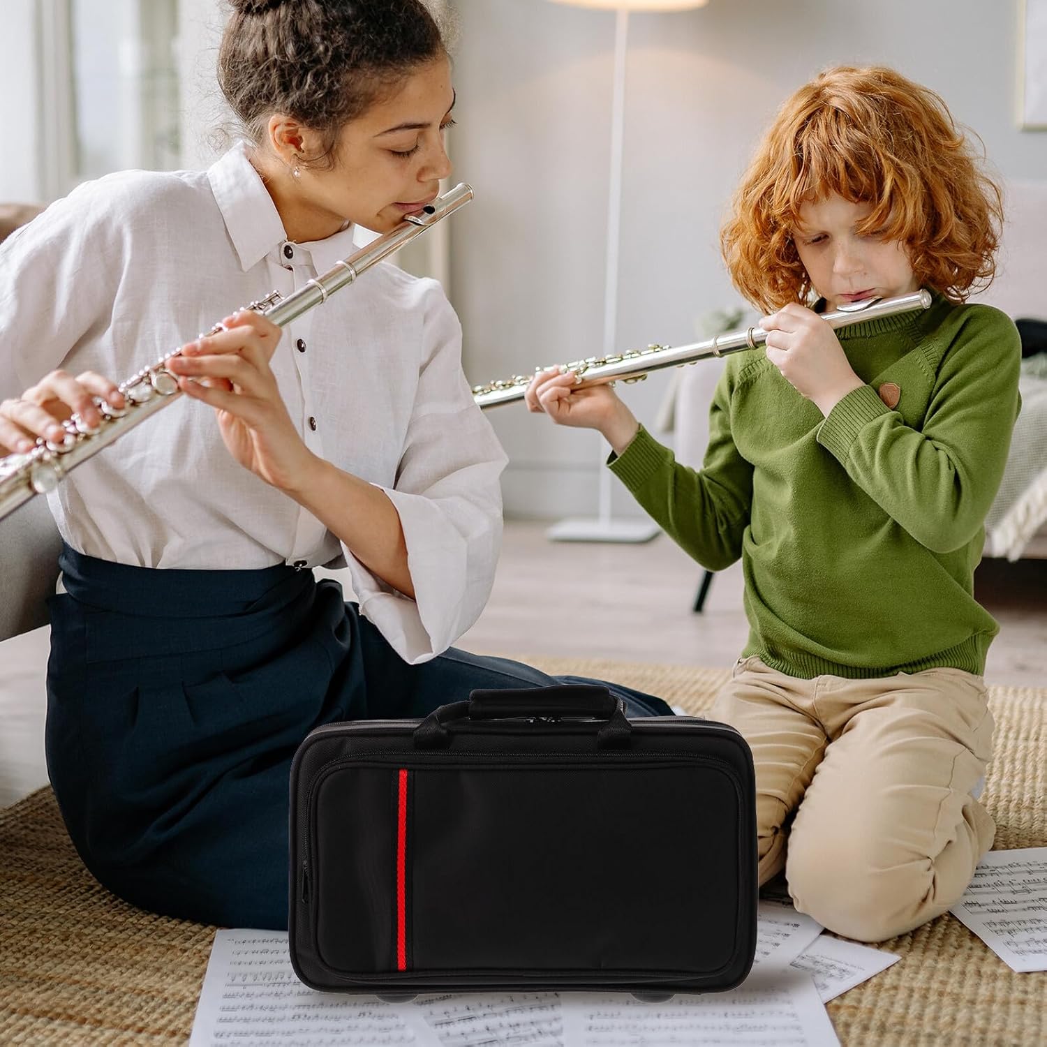 ABOOFAN Portable Clarinet Case Black Leather Storage Bag with Zipper Square Hard-shell Clarinet Pouch Music Instrument Bag for Wind Players