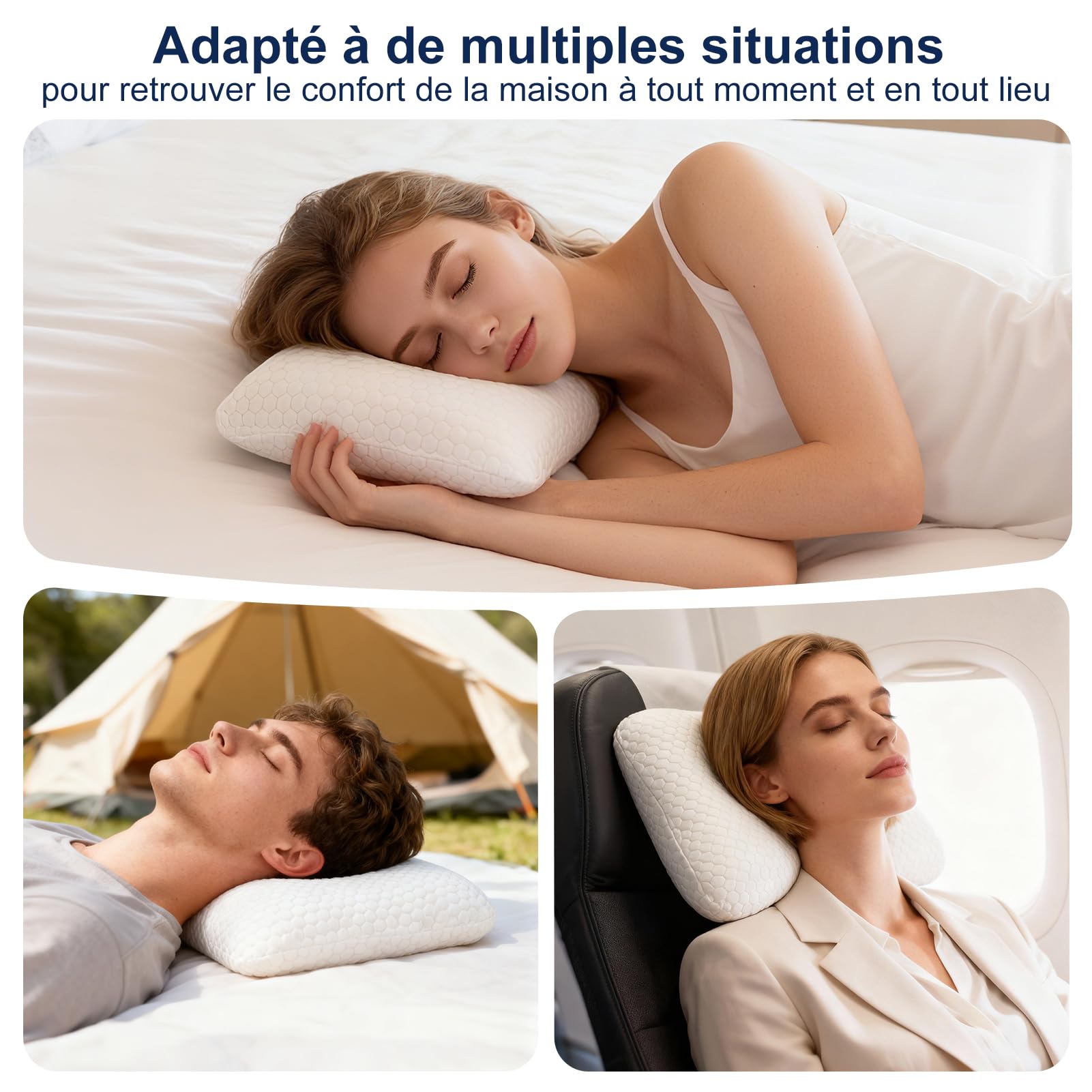 Talatex Oreiller de Voyage et Oreiller de Camping, 100% Latex Naturel Premium, léger et Facile à Transporter, avec Sac de Compression et Housse Amovible Lavable (40 * 30 * 15cm, Doux)