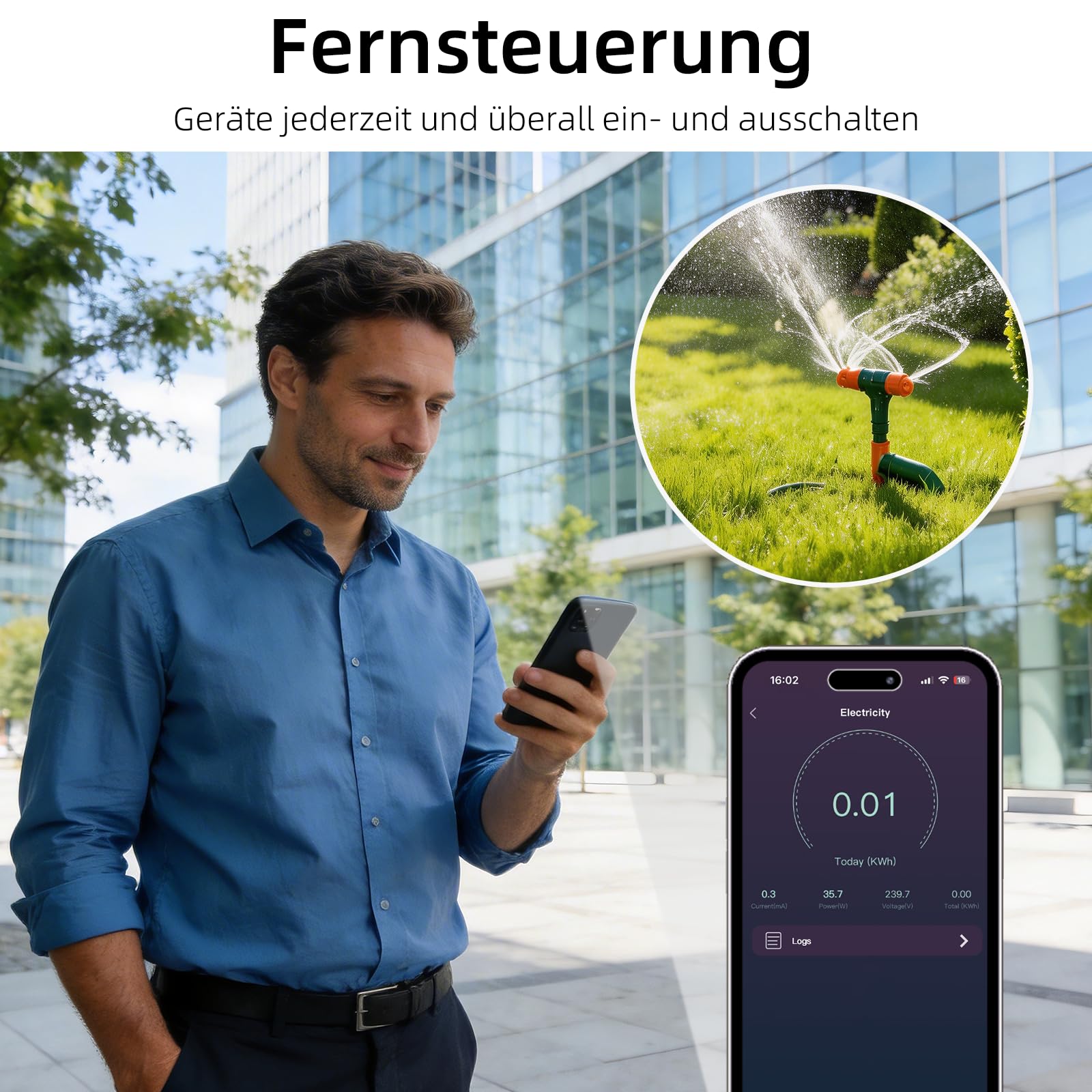 Presa Wi-Fi per esterni, presa intelligente con misurazione della corrente, funzione timer, presa esterna impermeabile IP44, supporta telecomando, compatibile con Alexa e Google Home (nero, confezione