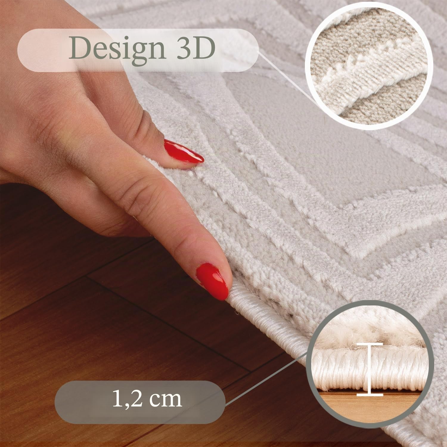 Teppium Tapis de salon moderne à poils courts - 250 x 350 cm (240 x 340 cm) - Beige - 3D Boho - Lavable - Style scandinave - Géométrique et doux - Pour chambre à coucher, salle à manger ou cuisine