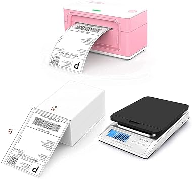 MUNBYN Pink Label Printer with Shipping Scale, Stack of 500 Thermal Labels