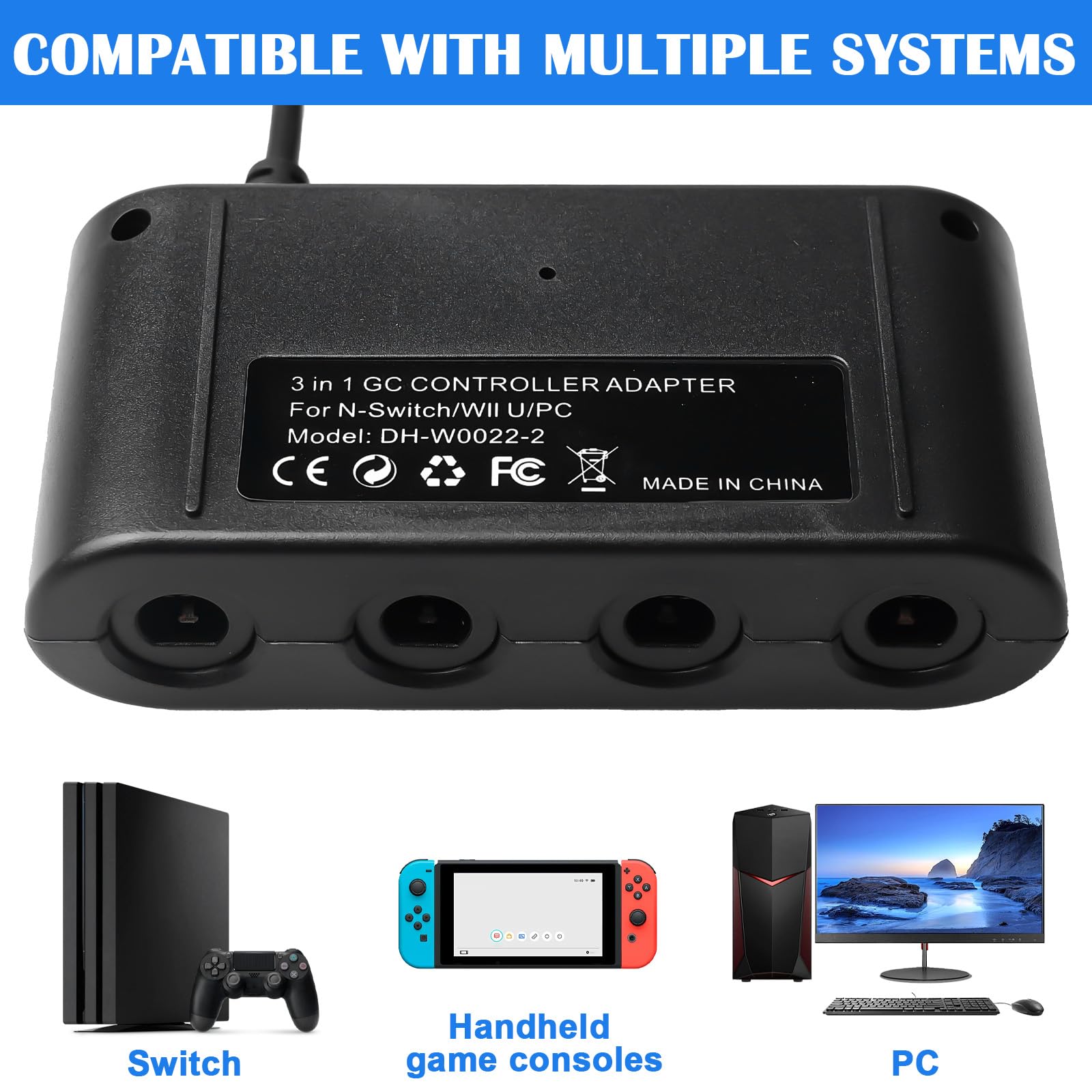 Adaptateur pour Manette GameCube compatible avec Switch, Wii U et PC, USB, 4 Ports