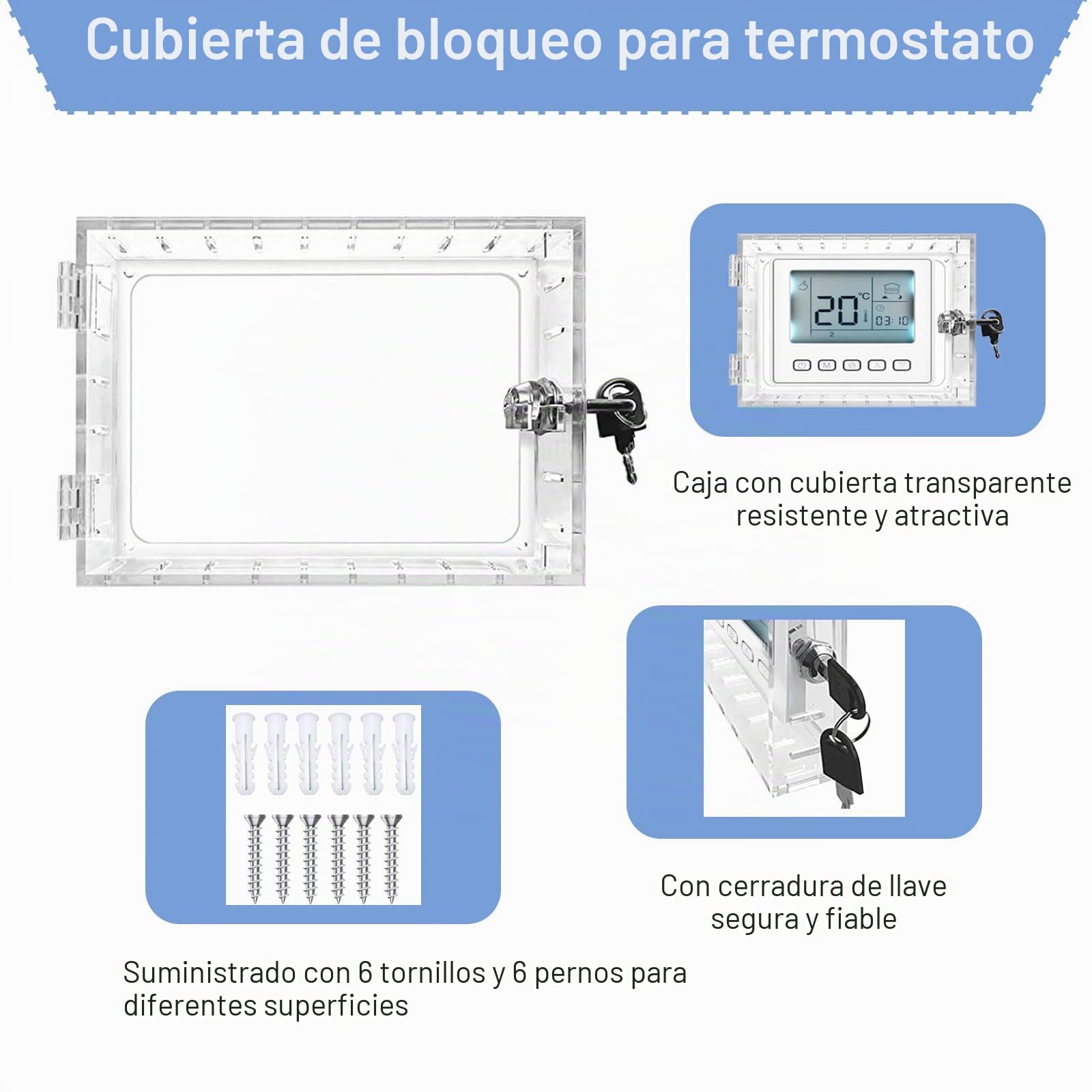 Termostato Guard, Caja de Bloqueo de Termostato, con Cerradura y Llave, Cubierta Termostática, Funda Transparente para el Hogar, Dormitorio