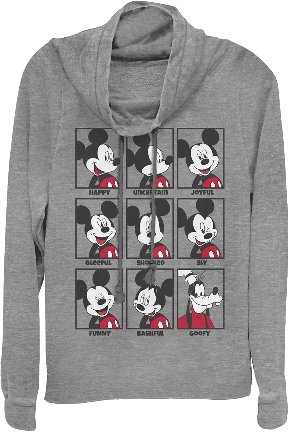 Disney Classic Mickey Mood Women's Cowl Neck Long Sleeve Knit Top