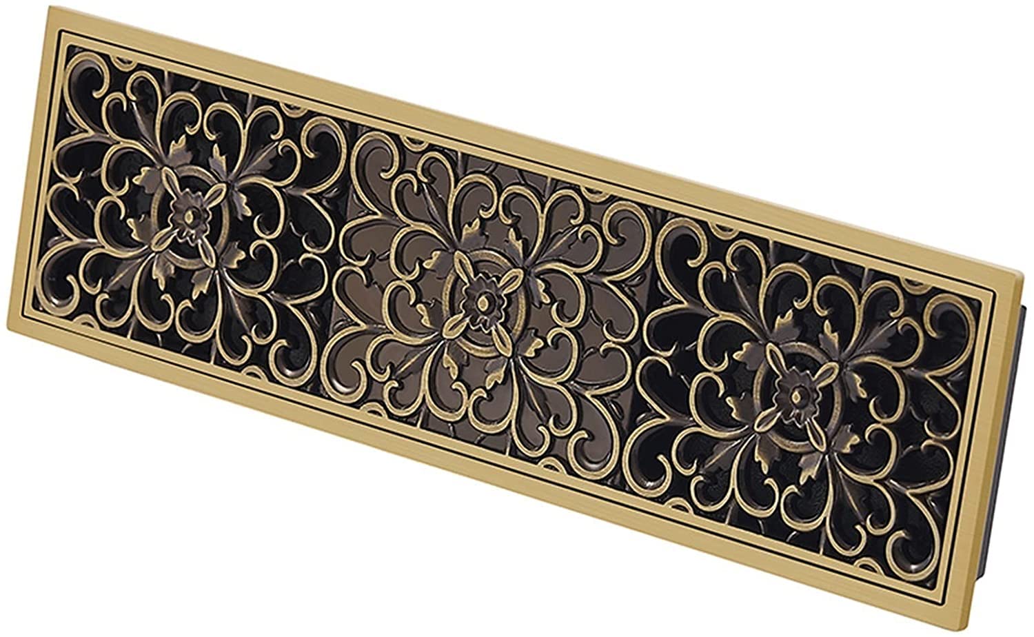 Shower Floor Drain，Linear Drain with Hair Strainer, Brass Rectangle(Bronze)