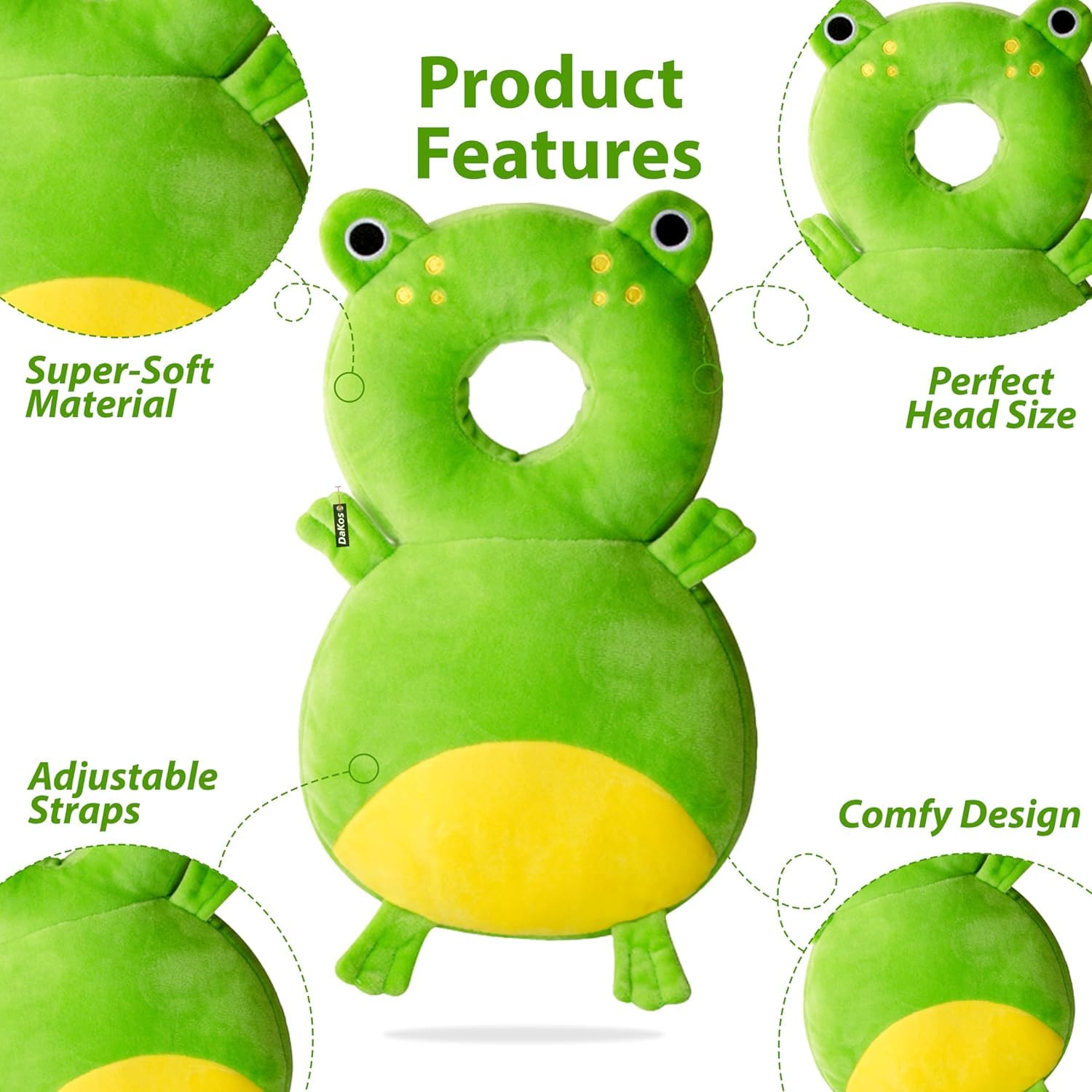KIDVYANSHI Head Protector Cushion Plush Soft Toy Early Learning Toy Fall Protection Helmet Baby Head Protector Child Adjustable Shoulder Strap (Head Protector) (Green Frog) - Image 6 thumbnail