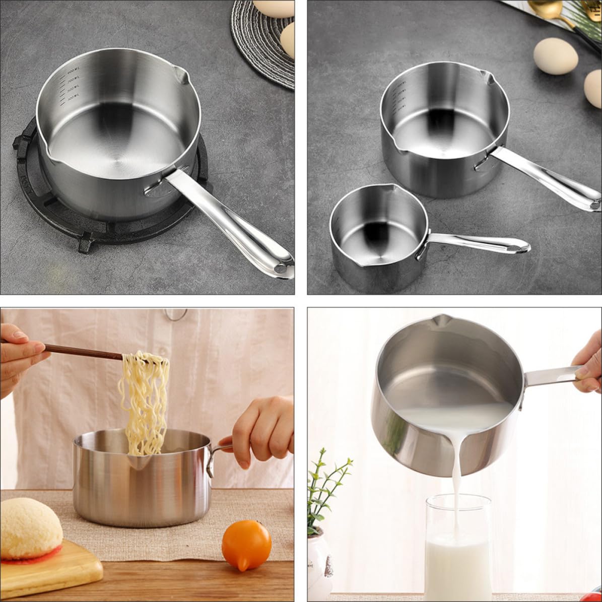 Casserole à Lait en Acier Inoxydable 900ml Échelle Intégrée et Résistance à L'oxydation, pour Chauffer Lait et Préparer Café Cuisine