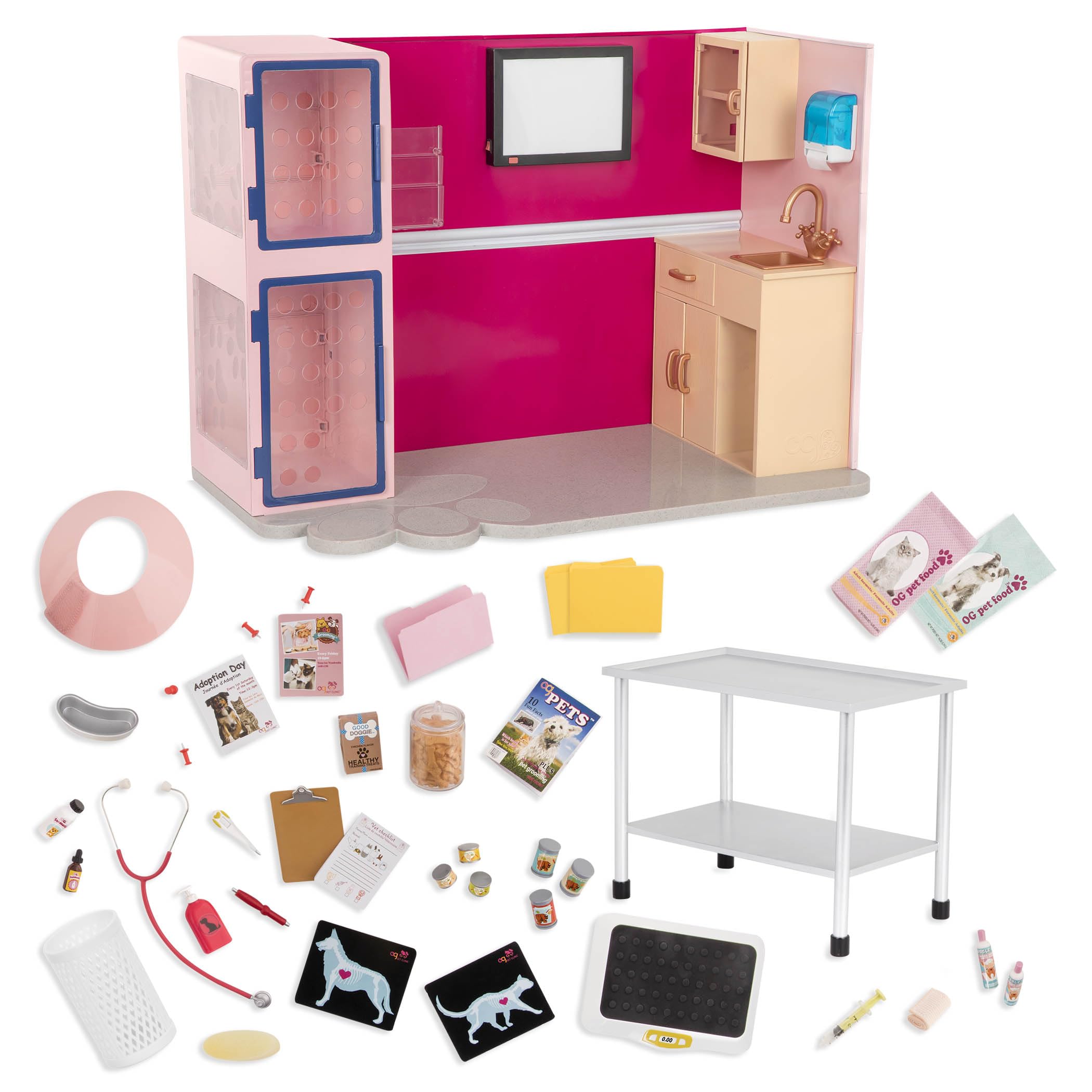 Our Generation - Healthy Paws Tierklinik - Tierarztklinik Spielset - 46 cm Puppe Zubehör - Plüschtiere - Vorgetäuschtes Spiel - Spielzeug für Kinder ab 3 Jahren