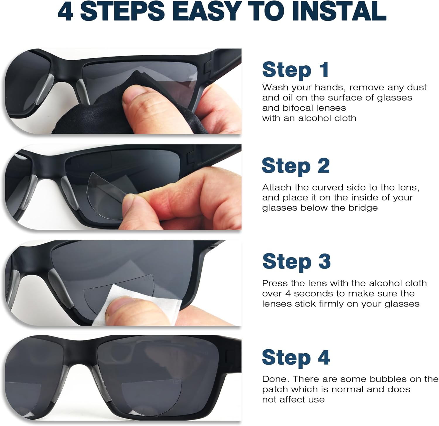 3 Pack Stick-On Bifocal Lenses for Sunglasses, Convert Sunglasses, Goggles into Magnified Reading Glasses Reuable, +150 - Image 6