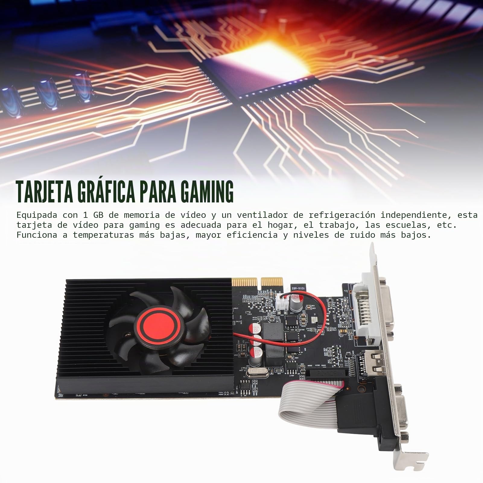 Tarjeta Gráfica, Tarjeta de Video de Juegos de 1 GB DDR3 64 bit, Interfaz PCI Express 2.0 16x, HDMI, DVI, VGA, Ventilador único, Tarjeta de Video de Computadora para Juegos de