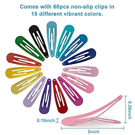 BetyBedy 60 Pcs Hair Barrettes, Non-Slip Hair Clips, 2 Inch Metal Hairpins Accessories for Toddlers, Girls, Kids, Teens, Women (15 Assorted Colors)