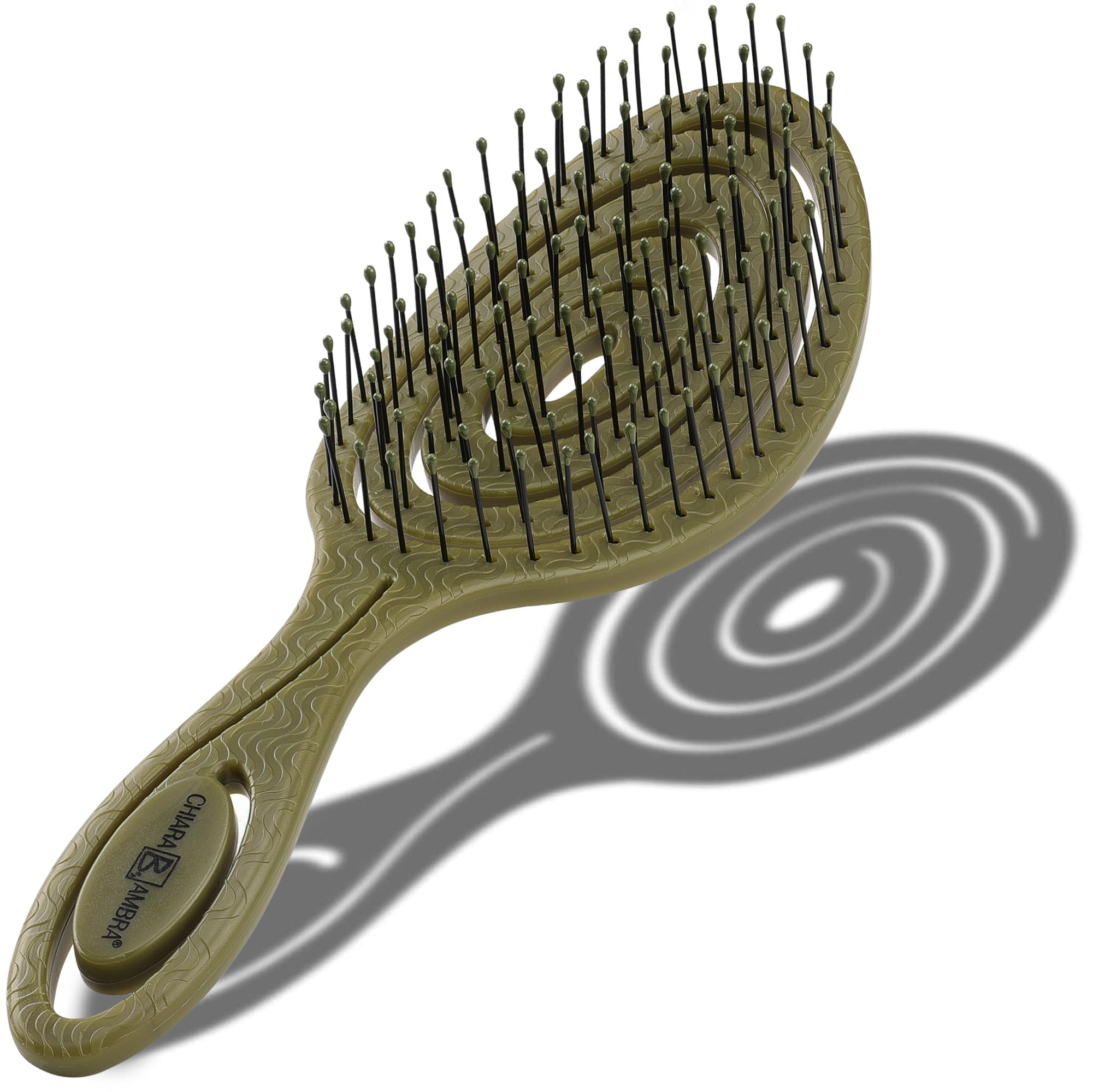 CHIARA AMBRA organic hair brush anti-tangle - Detangling brush for straight hair or curls - Vegan straightening brush - Made from recycled plastic - Olive green