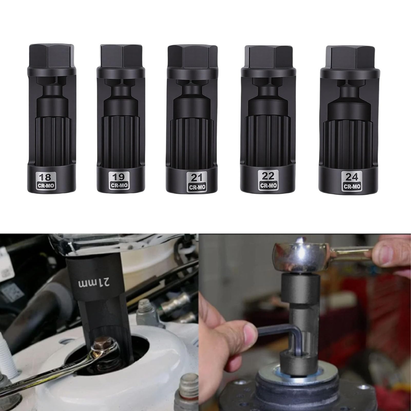 Set di Bussole per Dadi Puntone, Set di Bussole a 12 Punti CR MO, di per Sospensione con Attacco da 18 Mm, 19 Mm, 21, 22, 24 e 1/2 Pollice, Ideale per la Rimozione e la Sostituzione del