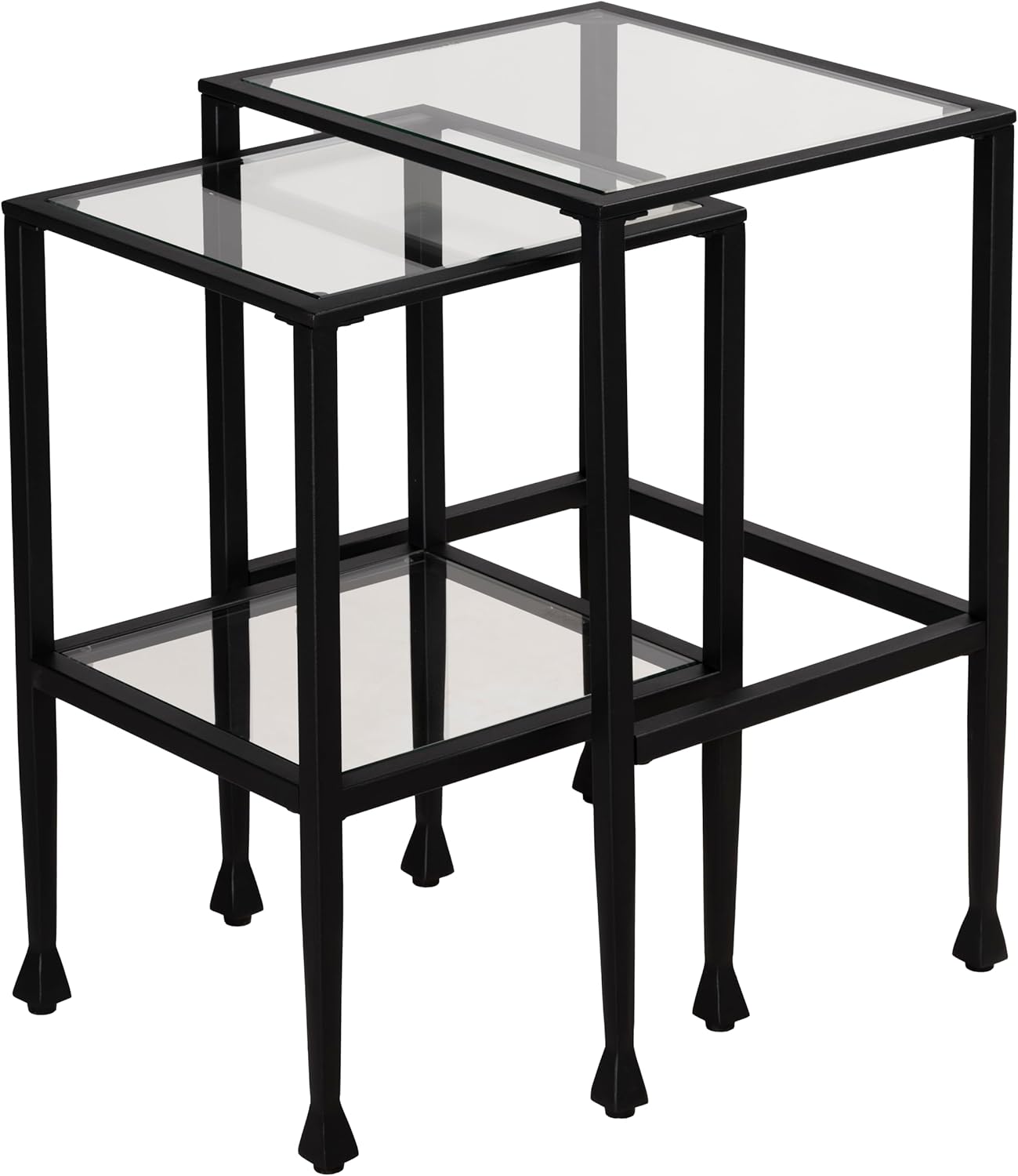 Cortesi Home Jamelos Square Nesting Table, 2Pc Matte Black Metal with Glass