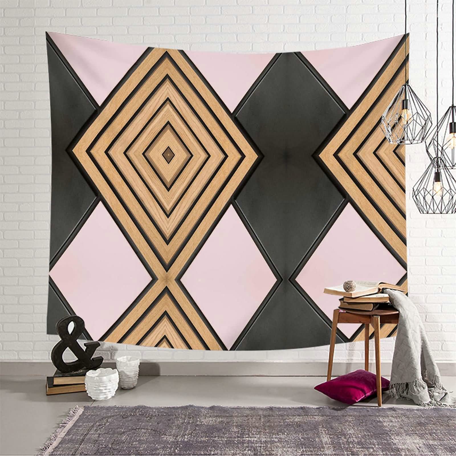 Tapiz de pared KnSam de poliéster gris oscuro con rombos de 150x130 cm