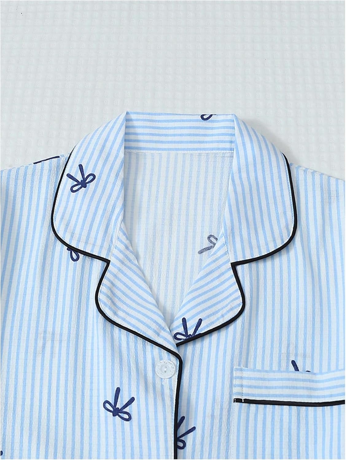 WDIRARA Women's Striped Bow Print Pajama Set Short Sleeve Button Down Shorts Pjs Sleepwear - Image 3